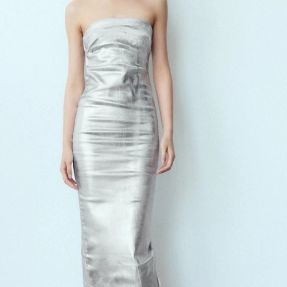 Zara Strapless Metallic Silver Dress - coffeafoods.com